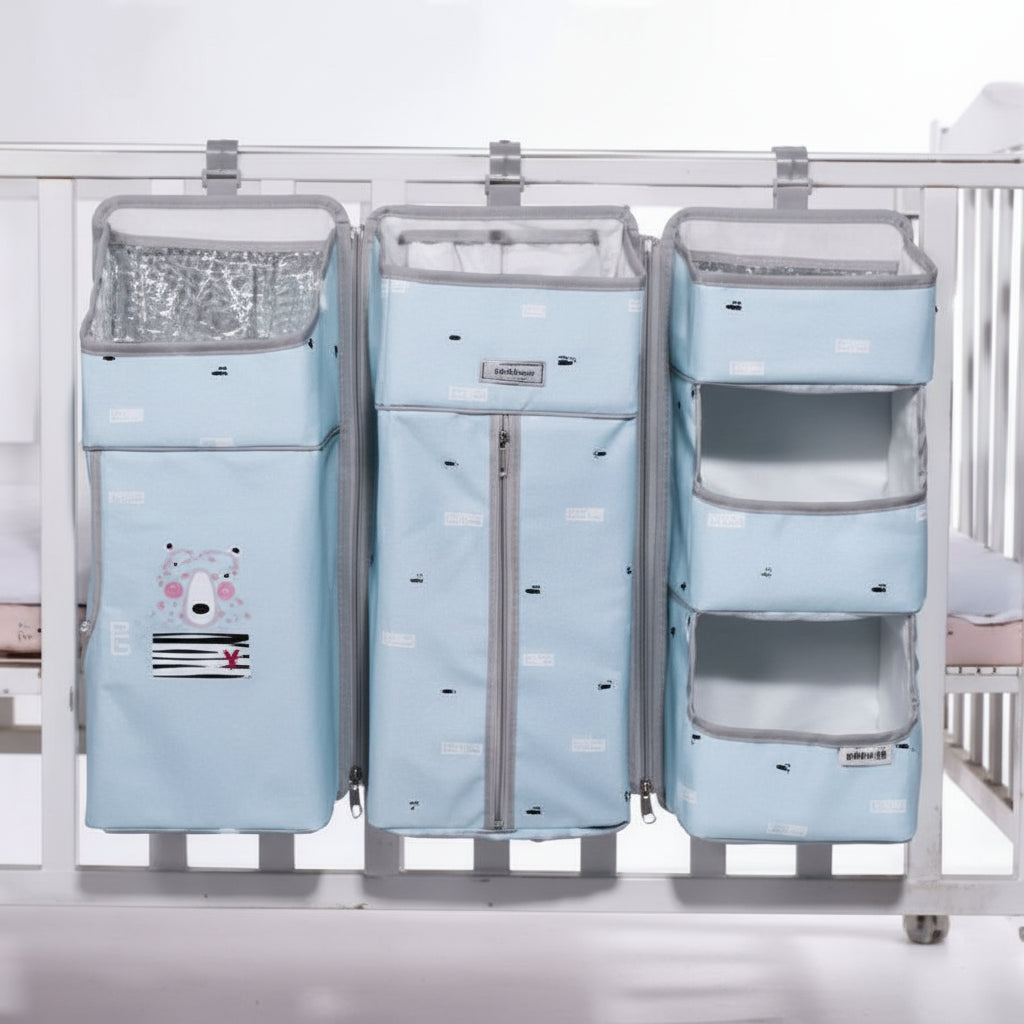 Sunveno Baby Storage Organizer Crib Hanging Storage Bag Caddy Organizer for Baby Essentials Bedding Set Diaper Storage Bag